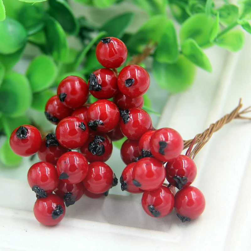 

50PCS/Lot Artificial 1CM Mini Fake Smooth Foam Pomegranate Fruit Small Berries Red Stamen Bouquet For Home Wedding Decoration