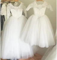 high quality girls dresses long sleeve puffy tulle lace o neck kids birthday dress communion gown