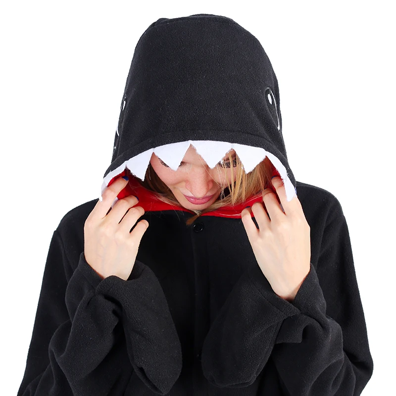 Женские пижамы в виде животных женская пижама с капюшоном кигуруми Черная Акула