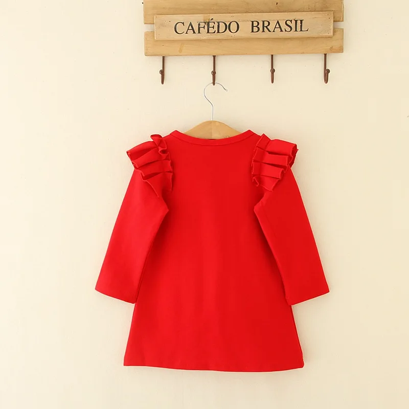 XsisaOK Little Girls Long Sleeves Dress Cotton Casual Baby Top Wear T-shirt All Match Red/Pink/Dark Blue Height 90-130 cm | Детская