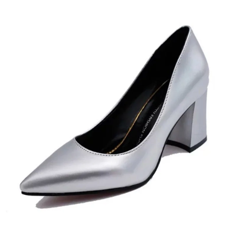 2018 Summer Hot Sale Work Women Shallow Mouth Patent Leather Single High Heels Shoes Pointed Toe Thick Square Size 34-39 | Обувь