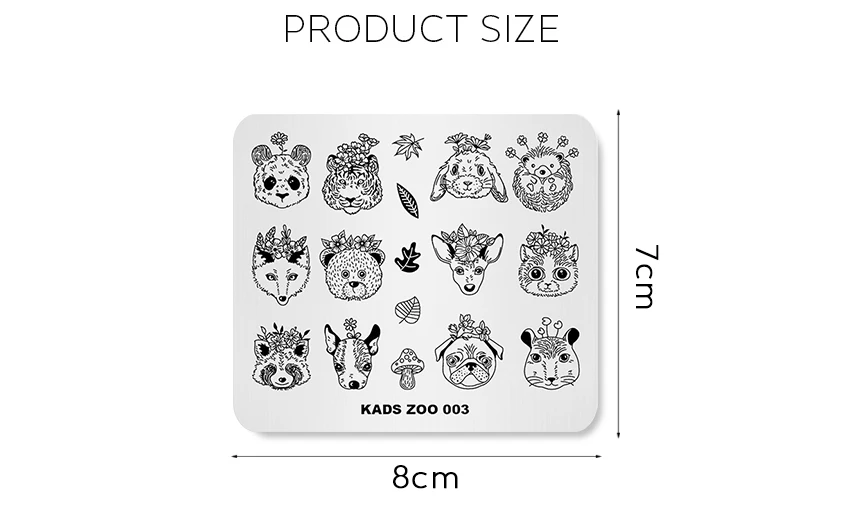 KADS Zoo 003 пластины для штамповки ногтей штамп для ногтей лиса Тигр Изображение маникюрный Шаблон трафарет для ногтей Инструменты шаблоны украшения Штамп