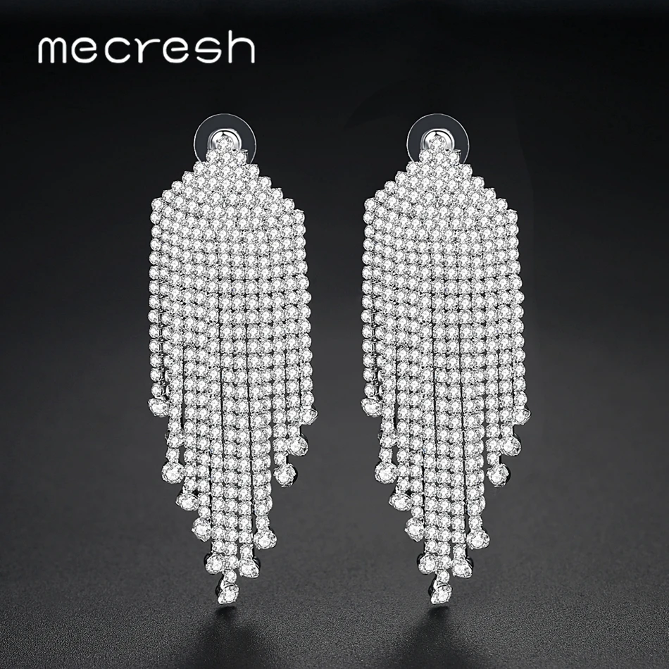 Женские серьги с кисточками украшенные стразами большие длинные висячие