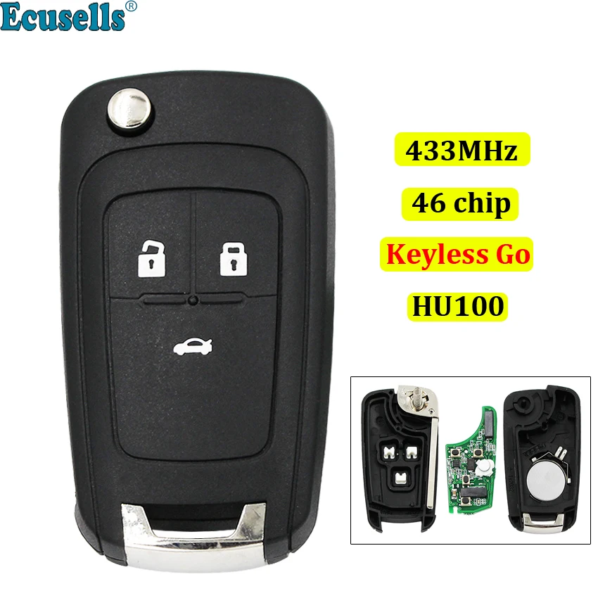 3 кнопки keyless-go Складной флип дистанционного брелока для Chevrolet Cruze Aveo 433 МГц с 46 чип HU100 Балде