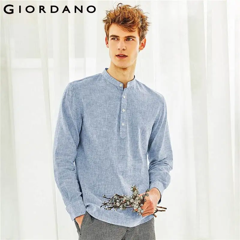 Giordano Натуральная хлопчатобумажная рубашка с воротником на пуговицах до половины