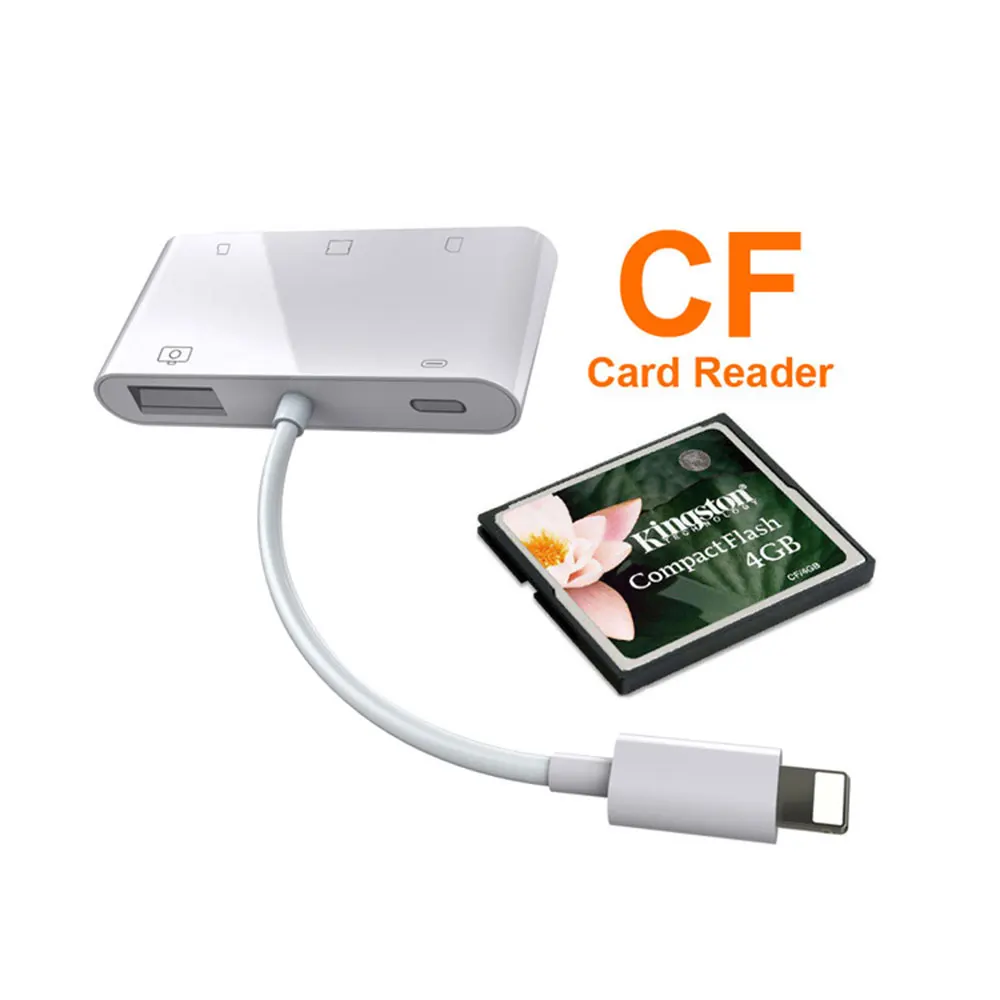 Кард ридер Lightning 5 в 1 SD/TF/Micro SD/CF кард комплект для подключения камеры USB камера OTG