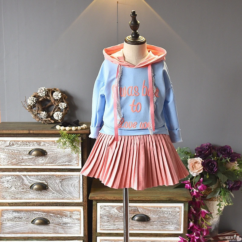 NEAT 2018 Autumn girl long sleeve hooded clothes Casual style flower print letters Girl dress Children's X18136 | Детская одежда и