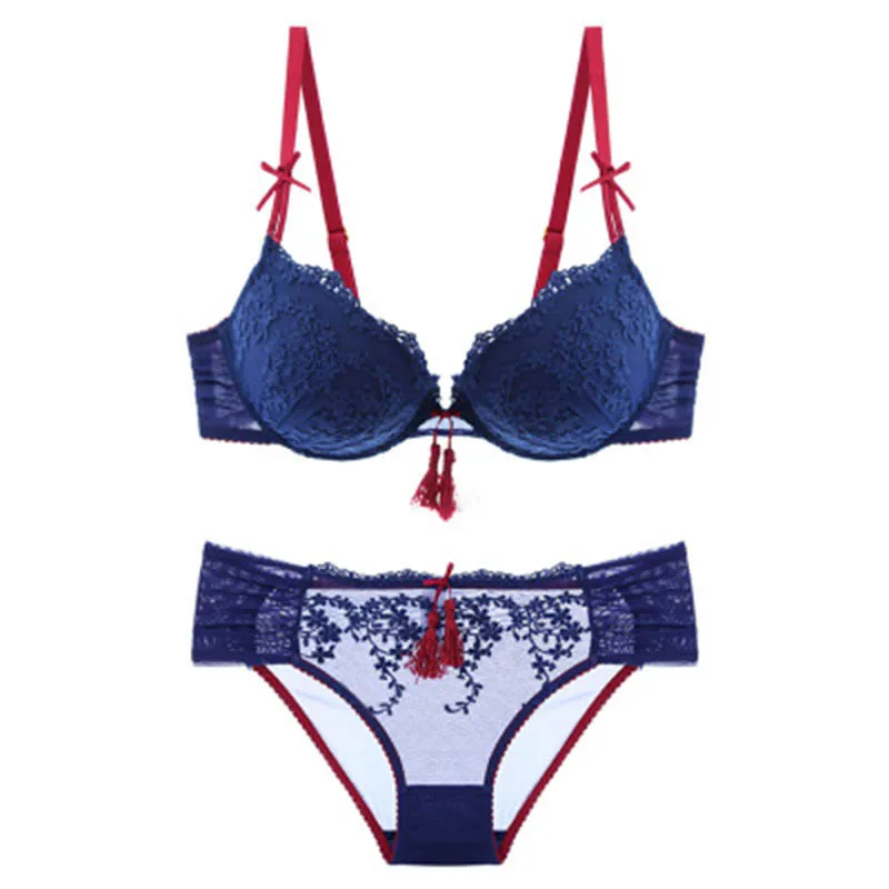 

Girl sexy lace embroidery bra suit thin under the thick gathering underwear small chest temptation bra