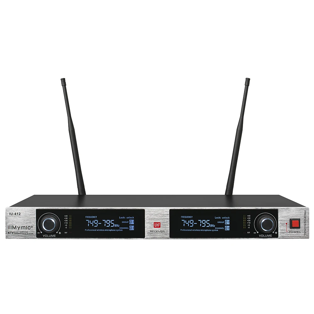 IU 412 Профессиональный 2 канала UHF Беспроводной микрофон Системы цельного металла