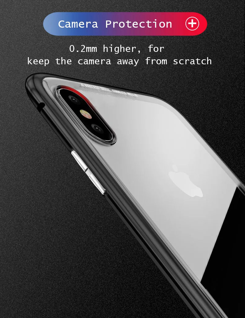 Магнитный адсорбционный чехол для iPhone X 8 7 Plus прозрачное закаленное стекло +