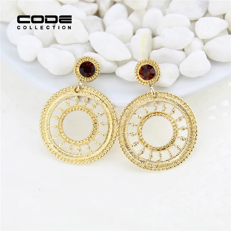 Серьги в стиле ретро с красными кристаллами элегантные круглые ювелирные