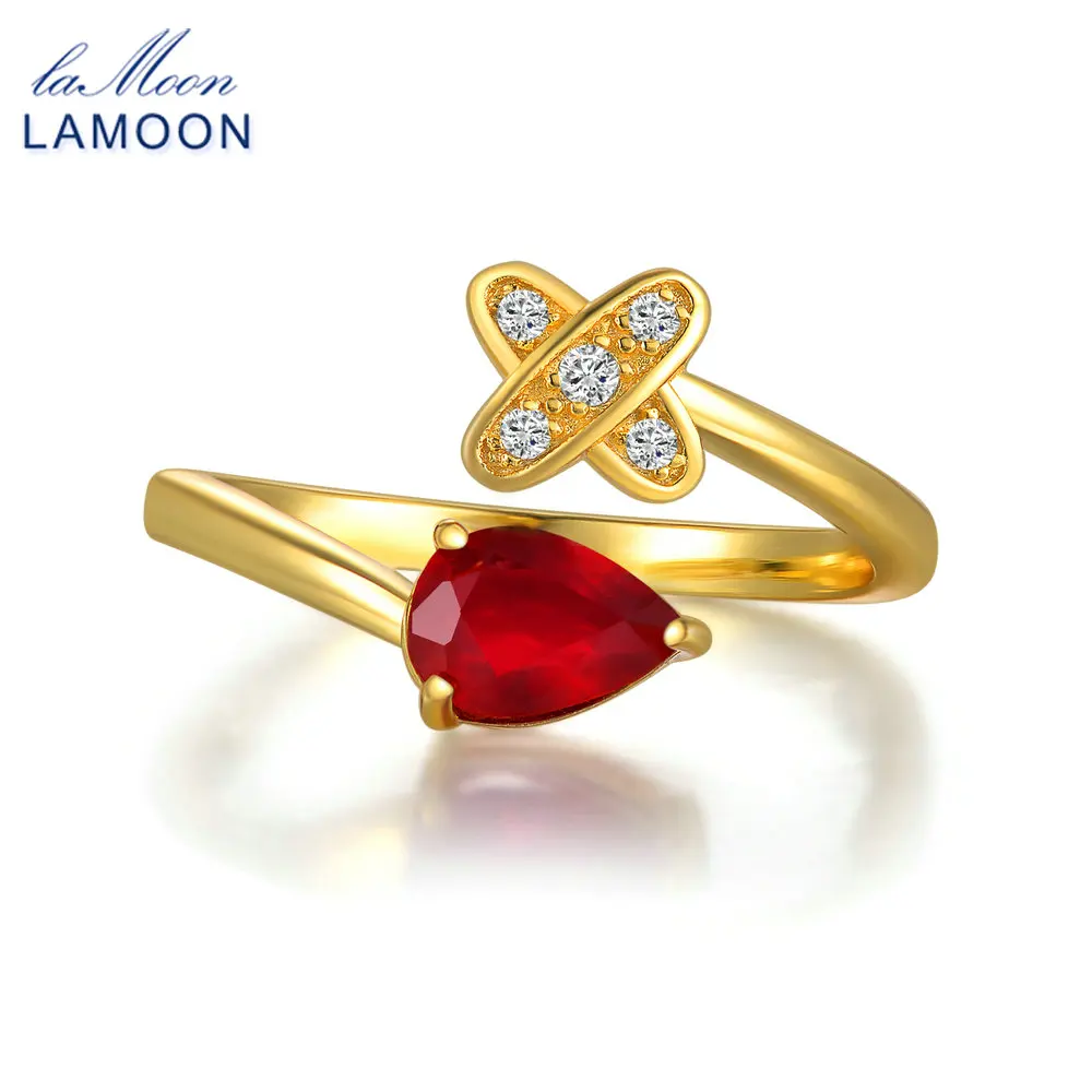 Женские Романтические кольца-колечки в форме слезы из натурального рубина S925