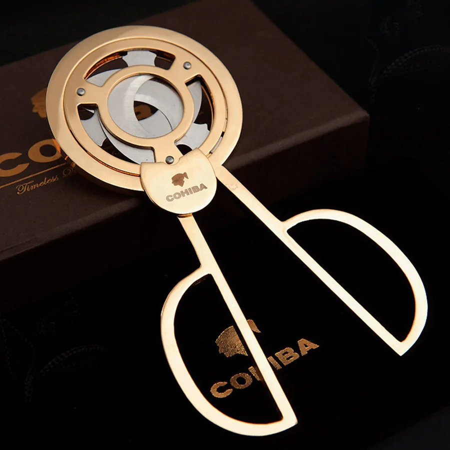 COHIBA резак для сигар двойное лезвие из нержавеющей стали Металл Дерево Карманный гаджет устройство для резки сигар нож кубинские сигары ножницы гильотина - Цвет: 843F