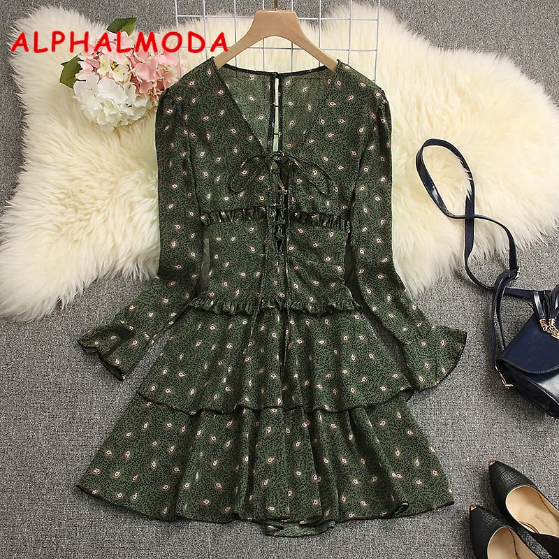 Женское шифоновое платье ALPHALMODA на шнуровке с вырезами длинные расклешенные