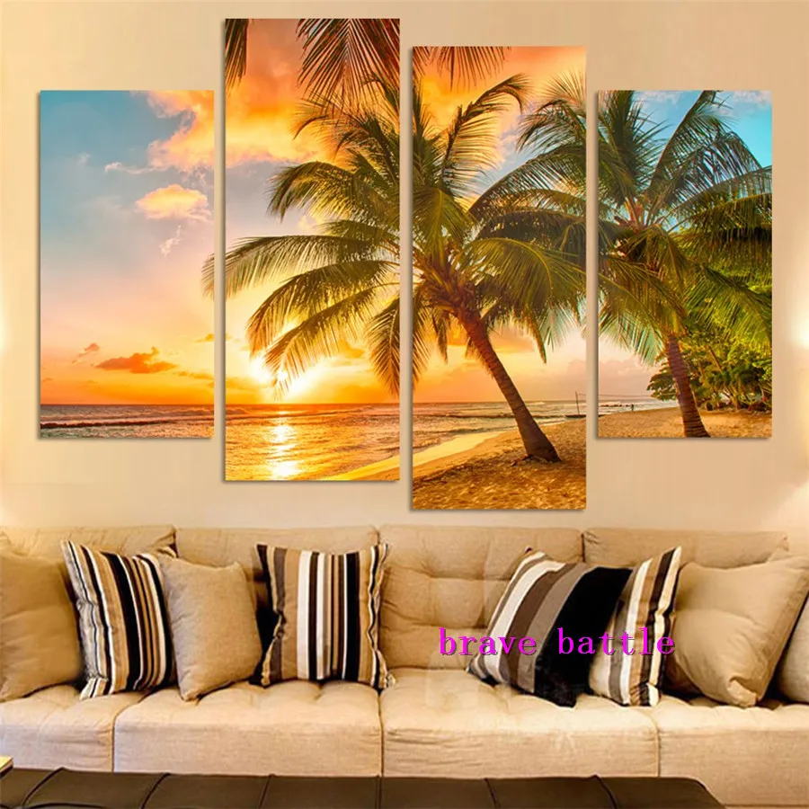 

Sunset Seascape Inclued Coco Beach Canvas Painting Living Room Home Decor Modern Mural Art Oil Painting