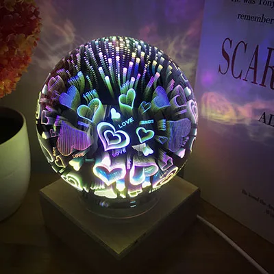Love 3D волшебный хрустальный стеклянный шар ночник, цветной USB мощный Настольный светильник, Бабочка, снежинка, Вселенная, роза, для влюбленных, для дома, подарки для детей - Испускаемый цвет: Love