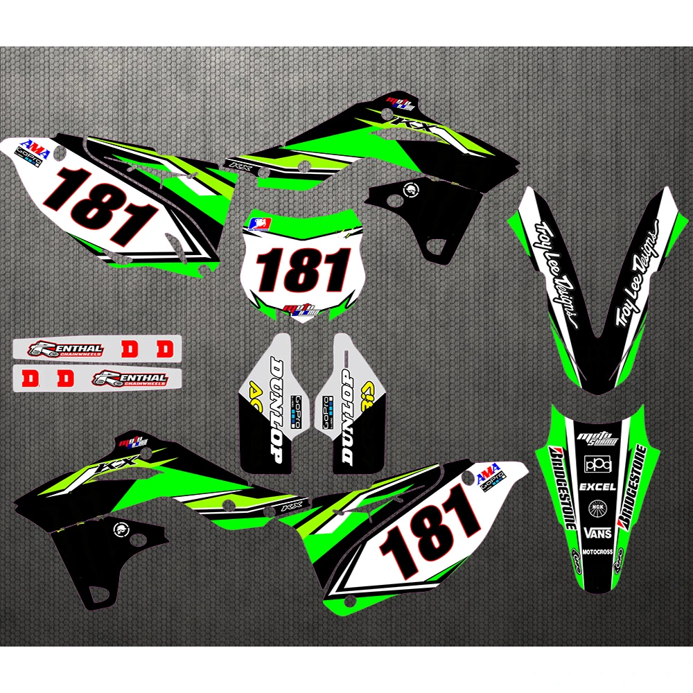Настраиваемые Графические наклейки для команды Набор наклеек Kawasaki KXF250 2004 2019 / KXF450