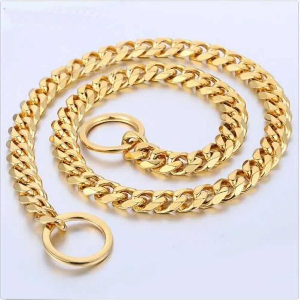 

10/12/15/17/19mm Stainless Steel Gold Strong Dog Collar Dogs Training Choke Chains Collars for Large Dogs Pitbull Bulldog