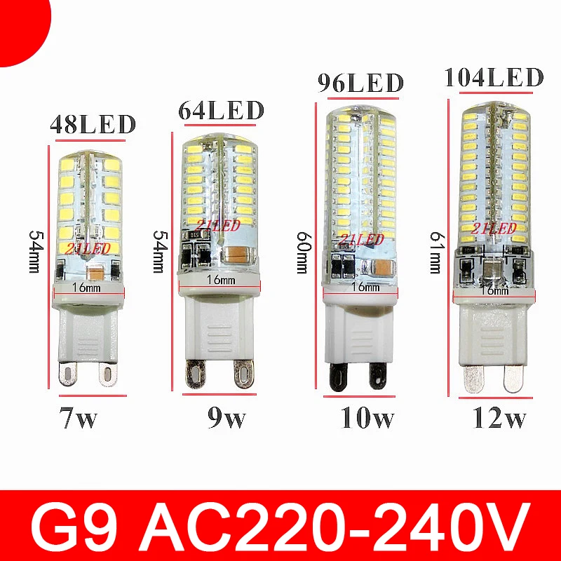 Светодиодная лампа-кукуруза 7 Вт 9 10 12 G4 G9 SMD 3014 220 В переменного тока 110 сверхъяркая