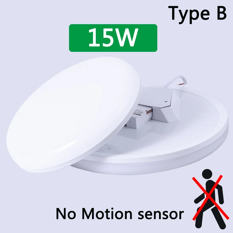 Without sensor 15W Светодиодный потолочный светильник, лампа с датчиком движения, светильник s PIR, Ночной светильник, 220 В, поверхностное крепление, Светильники для дома, светильник ing, для гостиной, лестницы - Цвет корпуса: Without sensor 15W
