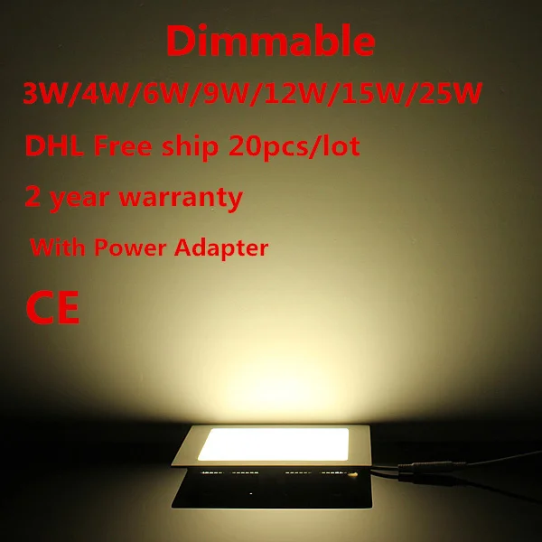 Dimmable LED Downlight 3W 4W 6W 9W 12W 15W 25W Recessed LED Ceiling Panel Light AC85-265V brightness adjustable 10pc free ship