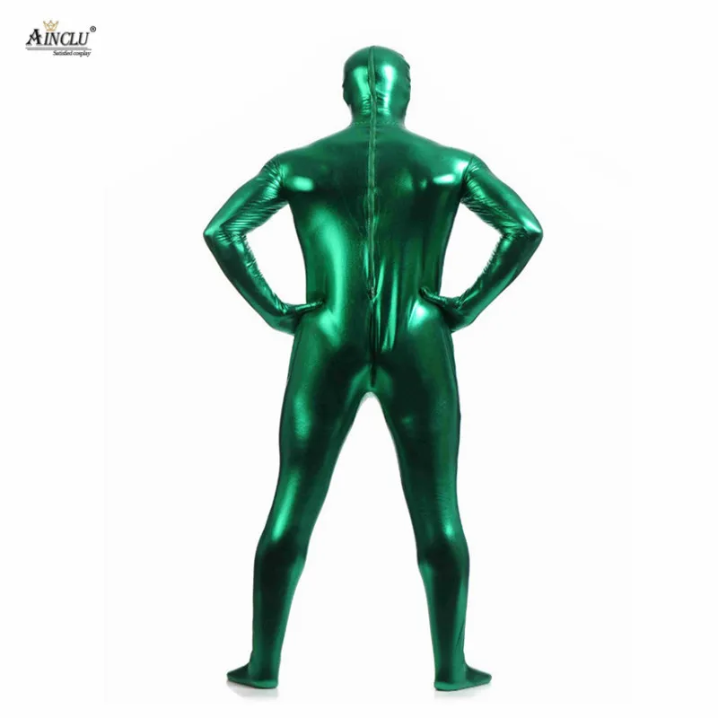 Зеленое металлическое боди Ainclu Zentai для хеллоуина блестящее платье из спандекса с