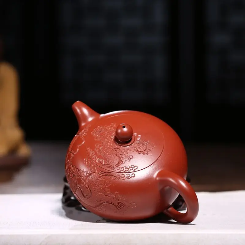 240 мл Исин Фиолетовый Глиняный Чайник Dahongpao с гравировкой грязи Дракон Zisha чайник