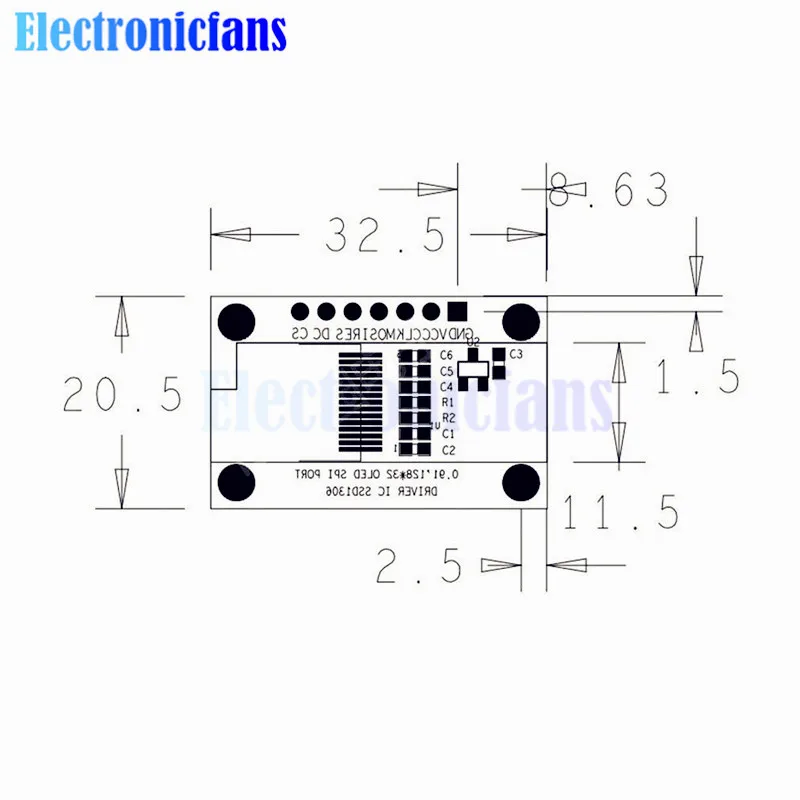 0,91 дюймовый 12832 128x32 синий OLED ЖК-дисплей SSD1306 Драйвер IC DC 3,3 V-5 V SPI для Arduino PIC DIY модуль