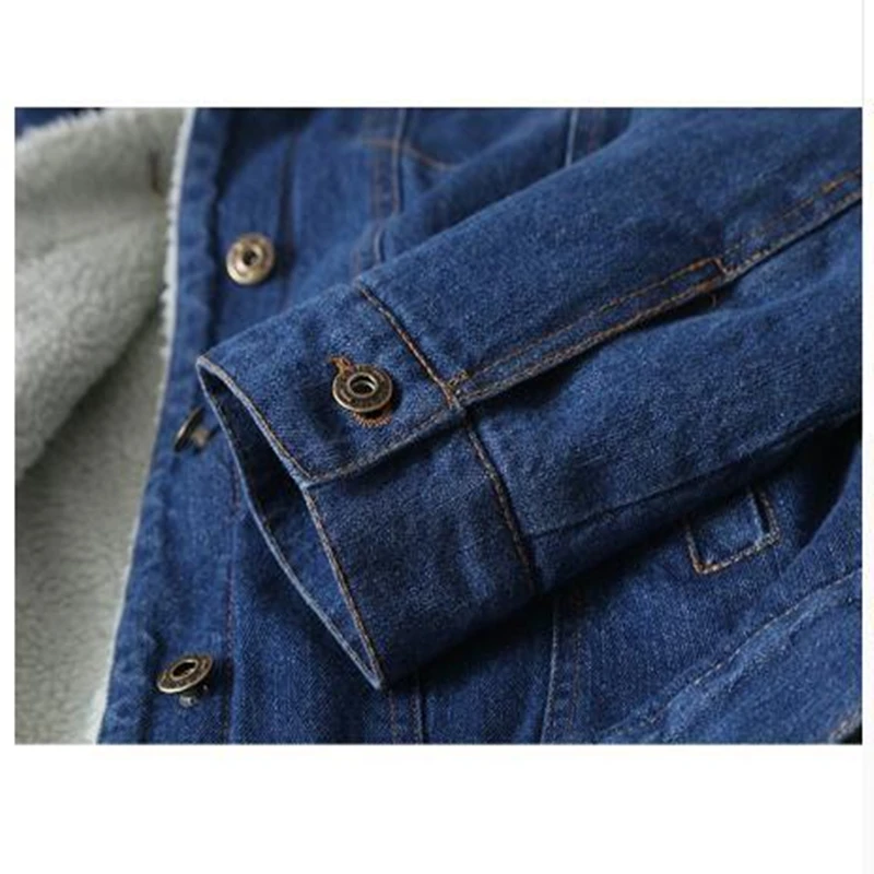 Женская джинсовая куртка зимняя теплая парка с мехом ягненка винтажная