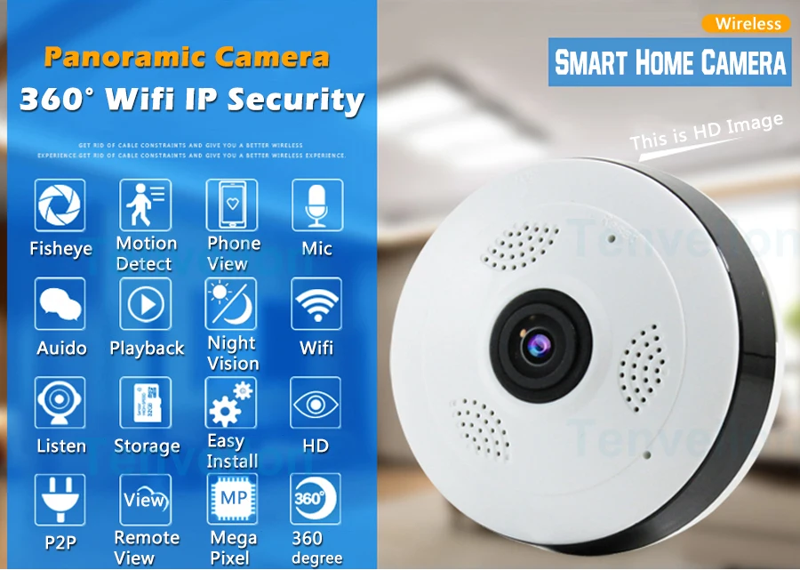 360 градусов Wi-Fi ip-камера рыбий глаз HD 960P 1.3MP умный панорамный IPC P2P Беспроводной IP рыбий глаз камера 1.3MP безопасности Wifi камера