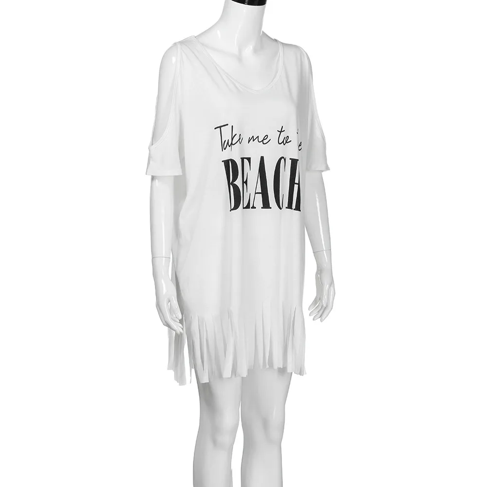 Женское пляжное платье с кисточками и буквенным принтом летнее бикини v образным