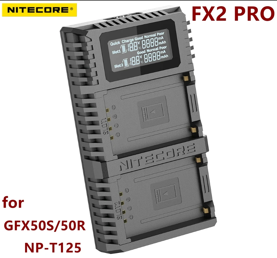 Nitecore FX2 PRO Двойной слот USB устройство быстрой зарядки для ЖК-дисплея с подсветкой Fujifilm GFX50S/50R compatiple с NP-T125 Камера батареи