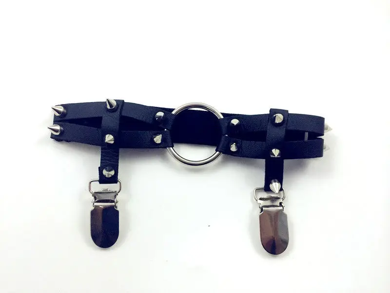 Black O ring Сексуальные ручная работа Харадзюку ноги подвязки искусственная кожа шипы шпильки Панк готика сердце круглая ножка ремень жгут кольцо - Цвет: Black O ring