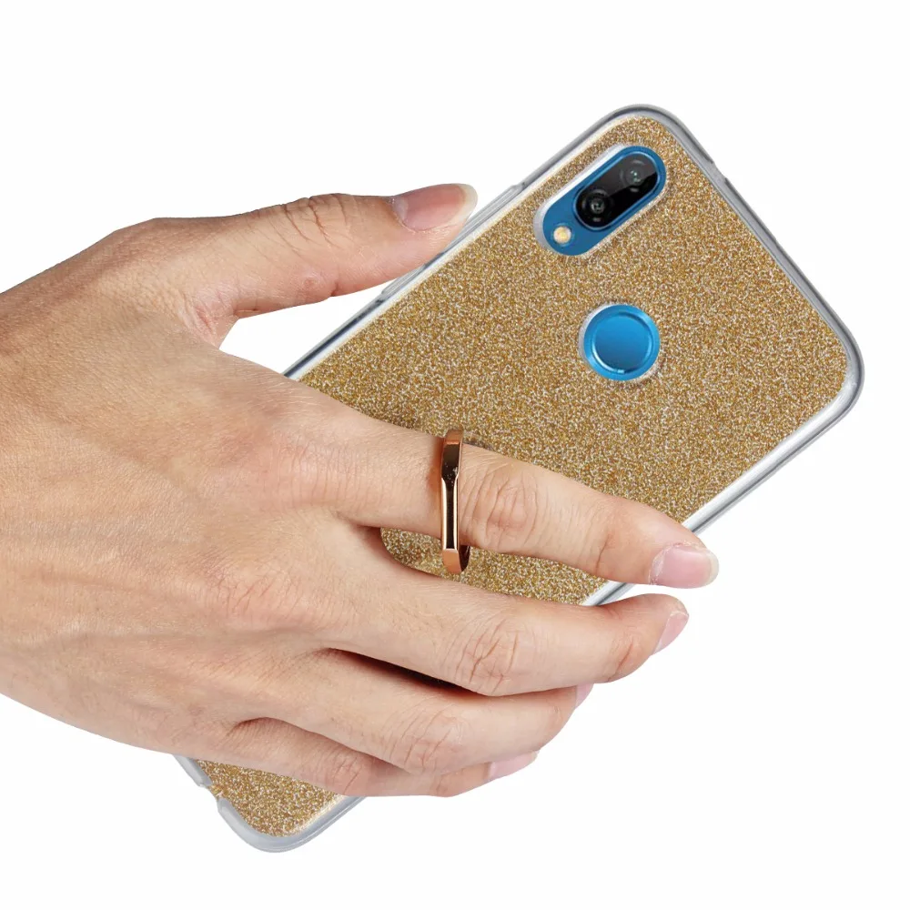 Case for Huawei P10 lite Phone Flash powder Fashion For TPU Soft Cover With Finger Ring Bracket |