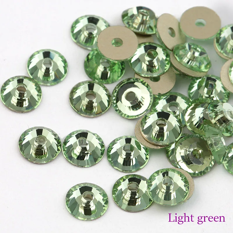 light green QIAO AAAAA SS12-SS30 хрустальный стакан Круглый Швейные Стразы пришивные плоские с оборота Стразы 1 отверстие для свадебного платья аксессуары DIY - Цвет: light green