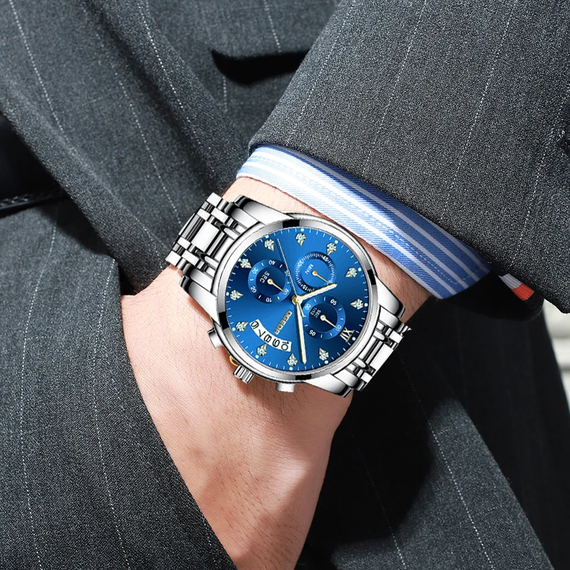 2019 часы для мужчин модные повседневные классические с хронографом спортивные