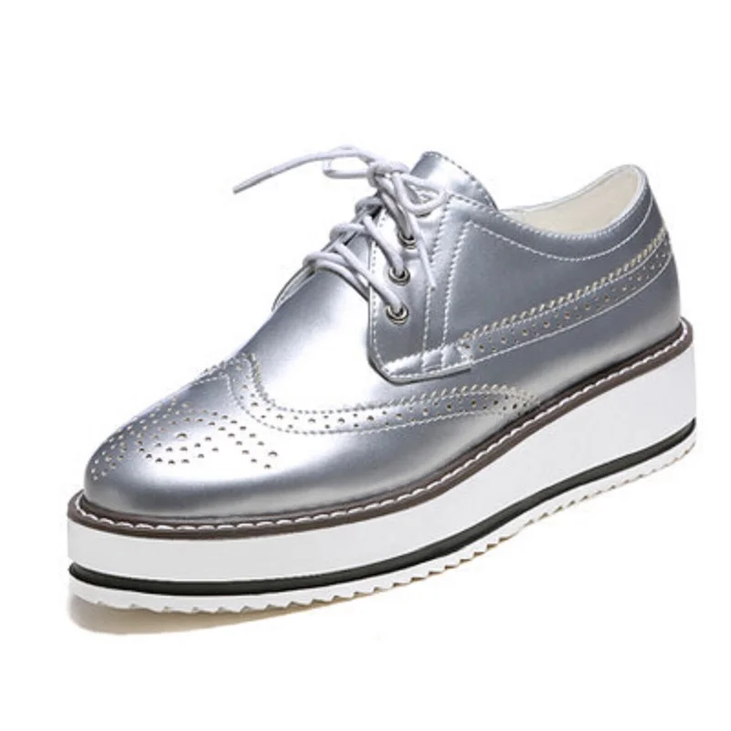 2019 Новый Для женщин Крылатый оксфорды на шнуровке полосатая платформа