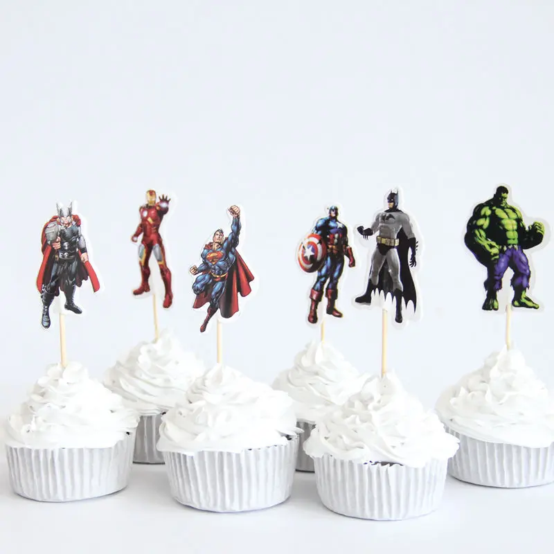 cake topper1X 24pcs Тематический праздничный набор из бумаги/тарелки/стаканчиков/салфеток/коробок для конфет с соломенными флажками для вечеринки на день рождения, одноразовая посуда - Цвет: cake topper1X 24pcs