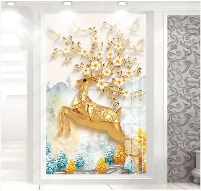 

WDBH 3d photo wallpaper custom mural European-style embossed elk flowers porch Home decor living room wallpaper for walls 3 d