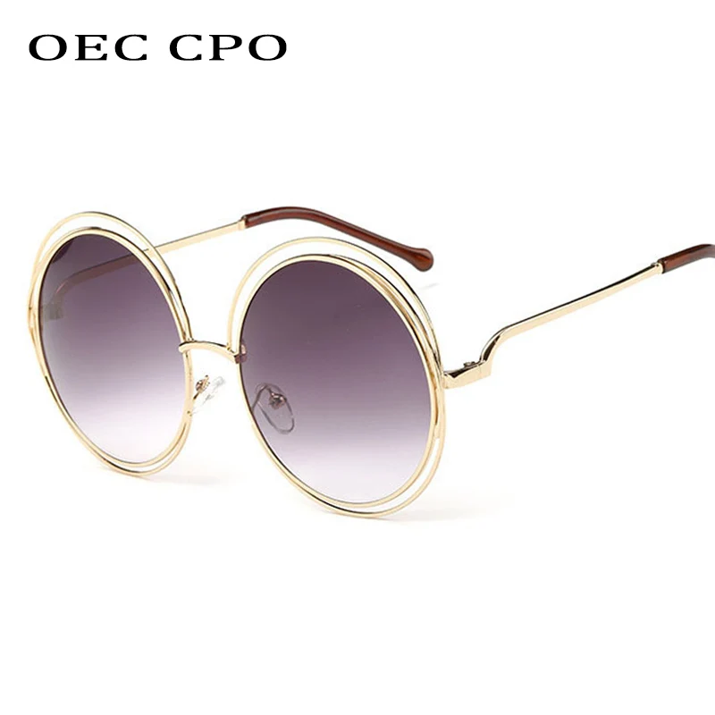 

OEC CPO Vintage Ladies Round Sunglasses Women Fashion Metal Big Frame Sun Glasses Female Goggles Oculos De Sol O12