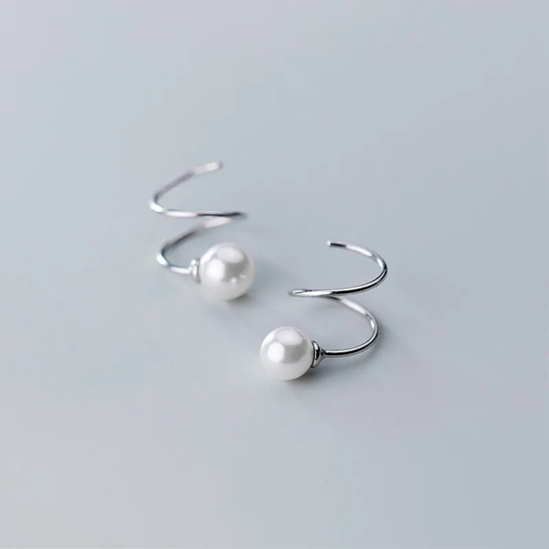 Silver 925 пробы серебряные весенние серьги-гвоздики из искусственного жемчуга, женские модные серьги, ювелирные изделия для девушек - Окраска металла: Silver
