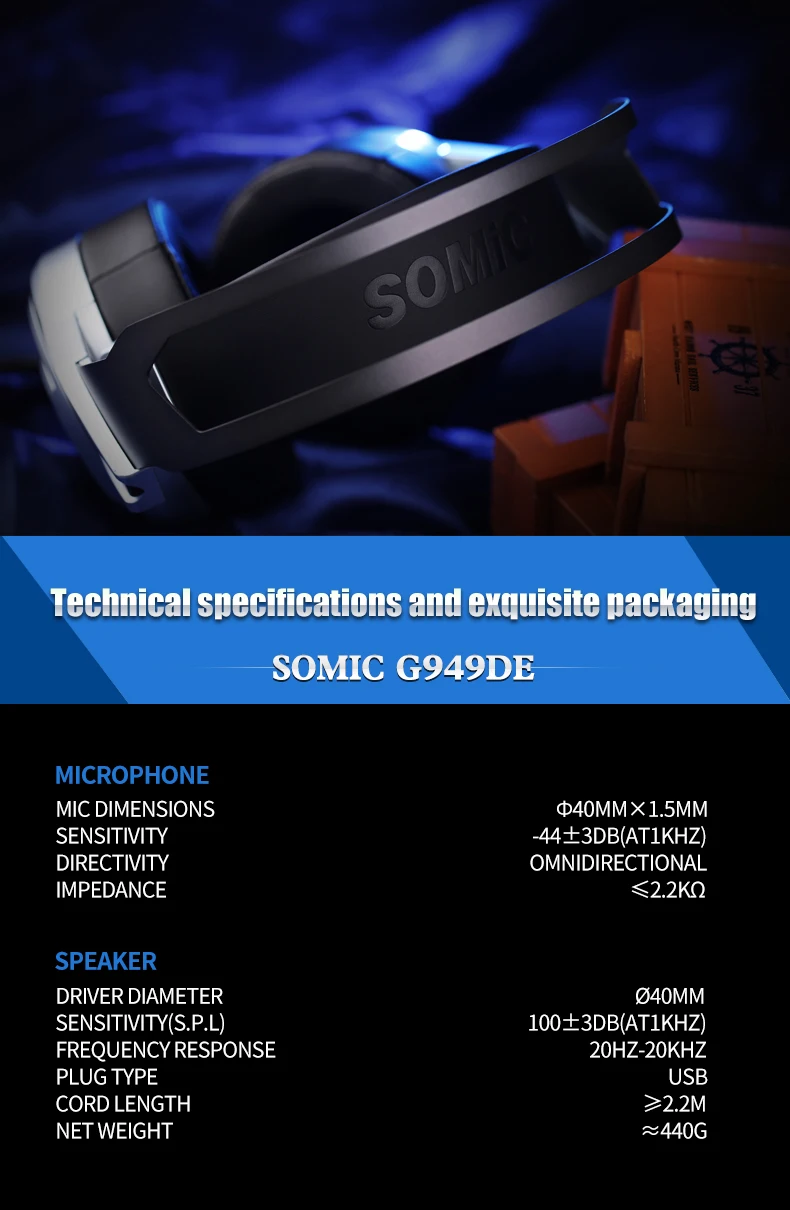 Somic G949DE USB Virtual 7,1 стерео проводные Игровые наушники с микрофоном шумоподавление светодиодный свет гарнитура для ноутбука компьютера ПК