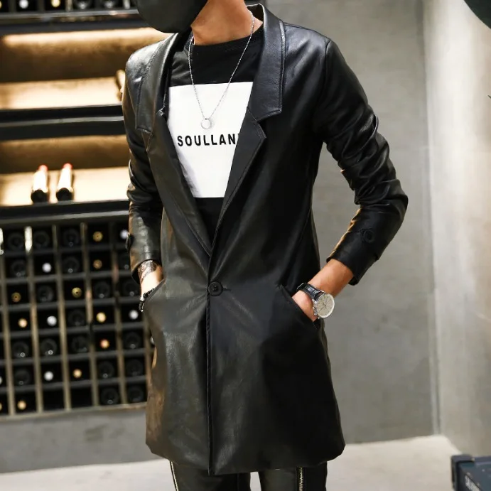 Модные мужские кожаные блейзеры из искусственной кожи приталенная куртка