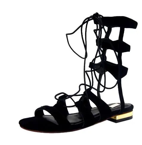 Женские босоножки на плоской подошве черные или коричневые замшевые шнуровке