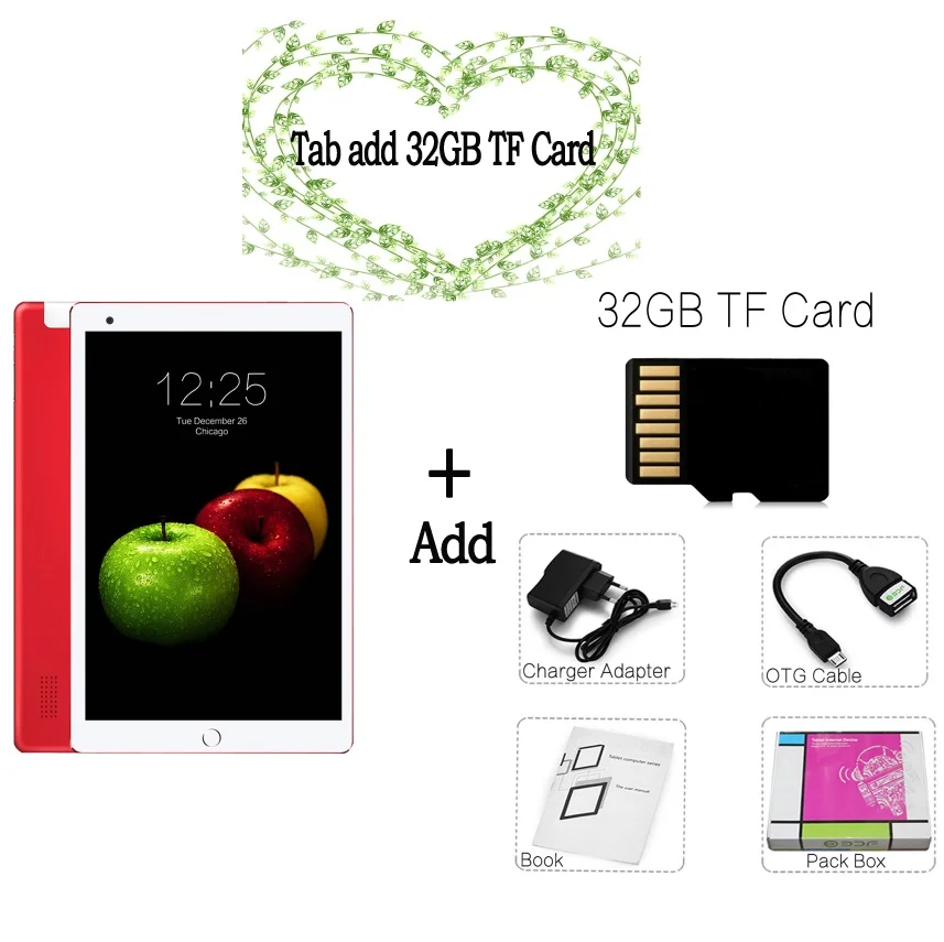 Add 32GB TF Card 10,1 дюймовый планшетный ПК, 3G, планшет с функцией звонка, ПК, четыре ядра, Android 7,0, 4 Гб ОЗУ, 64 Гб ПЗУ, две sim-карты, gps, Wi-Fi, Bluetooth, планшет 10 - Комплект: Add 32GB TF Card
