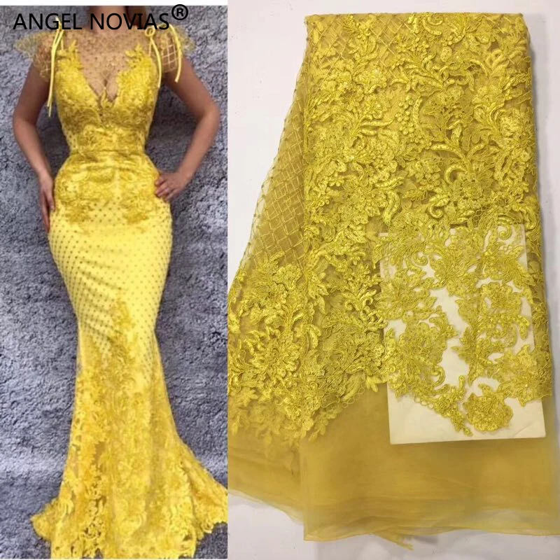 Женское длинное вечернее платье ANGEL NOVIAS желтое кружевное русалка в арабском