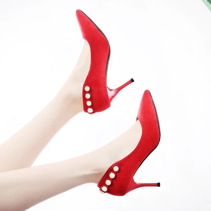 Красные свадебные туфли осень 2019 остроносые на тонких шпильках модель Ципао