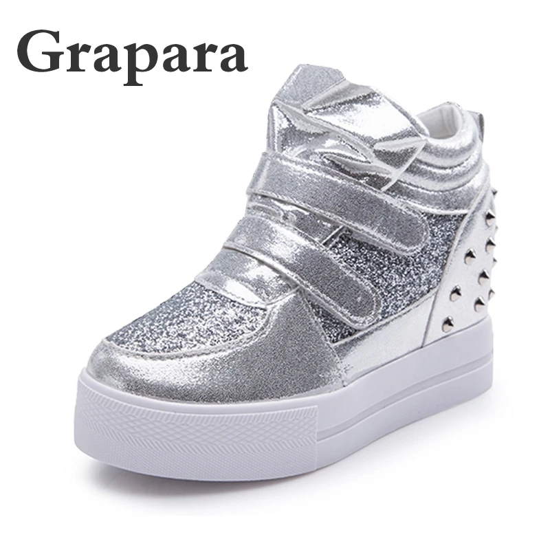 White Women Sneakers High Heels Wedges Casual Shoes Female Rivet Ankle Boots For Hook &amp Loop Ladies Flats Grapara | Обувь