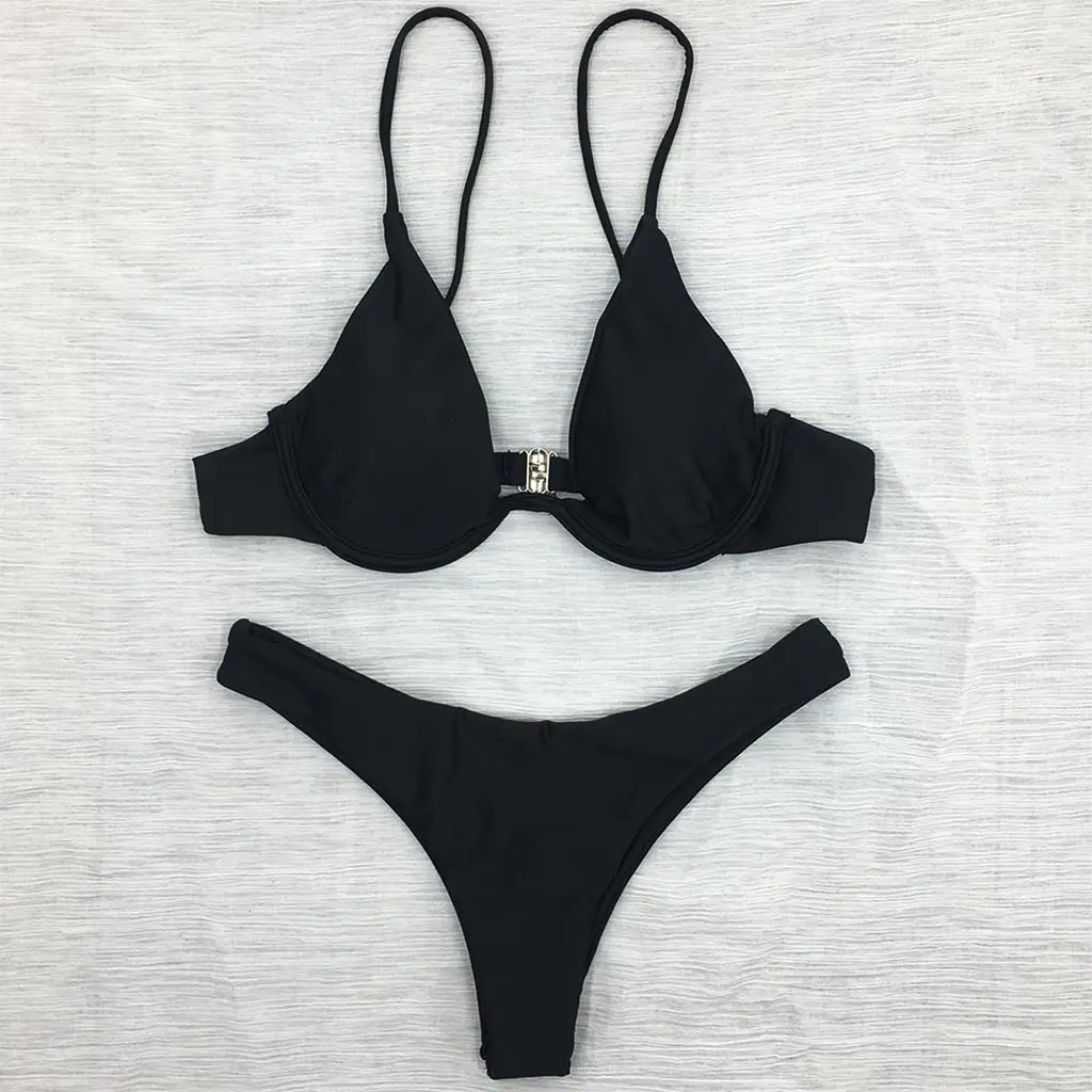 Сексуальный купальник бикини женский на косточках купальный костюм однотонный