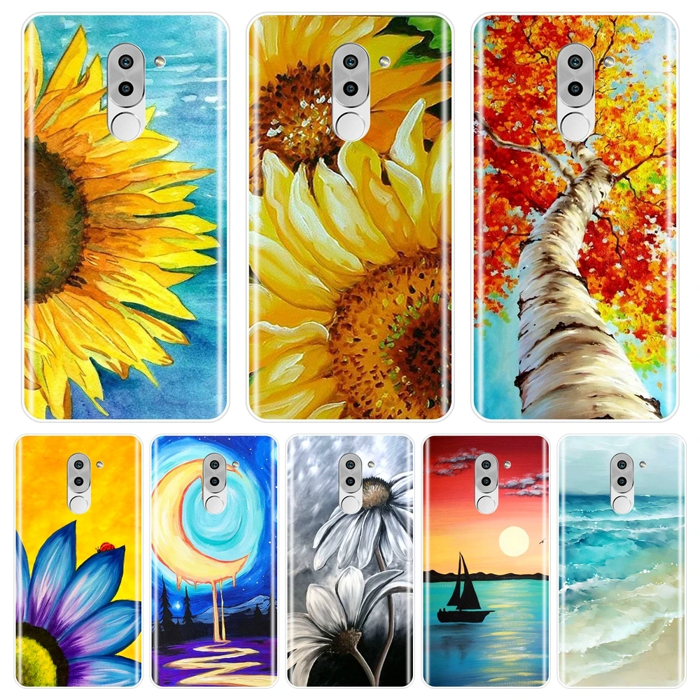 Чехол для телефона с рисунком подсолнуха цветка Луны силикона Huawei Honor 4C 5C 6C 6A Pro